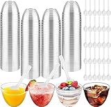 Sheryl&Rain Dessertbecher mit Löffeln, 60 ml, Käsekuchentöpfe mit 100 Löffeln, wiederverwendbar, transparent, Dessertschalen für Partys, quadratische Mini-Käsekuchenbehälter für Pudding, Kleinigkeiten