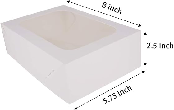 ZMCYN 20 Pack 8x5.75x2.5 White Cookie Boxes with Window, Paper Cake Box