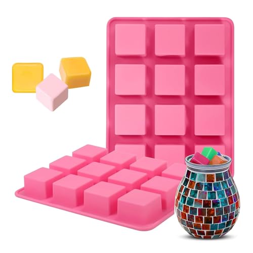 CZAYEFNH Moldes de Silicona para Jabones Artesanales – Kit Integral con 2 Conjuntos de 12 Cavidades Cuadradas, Ideales para Glicerina y Sosa Caustica