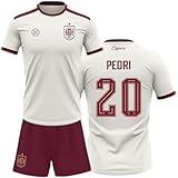 Champion's City Kit España Mundial 2026-2028 | Réplica Camiseta y pantalón | Pedri 20 | Color Blanco y Granate | Conjunto fútbol para Adulto y niño