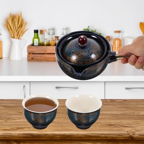 Juego de té de cerámica azul con tetera portátil e infusor integrado 7
