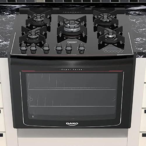 Fogão de Embutir 5 Bocas à Gás Dako Turbo Glass com Forno Grill Preto Bivolt