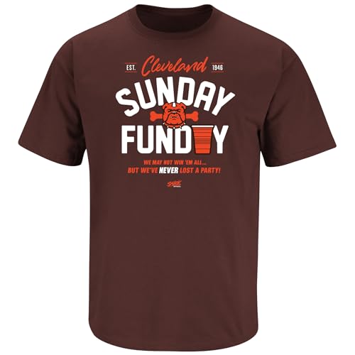 Never Lost a Party Sunday T-Shirt for Cleveland Football Fans (SM-5XL) (Brown Short Sleeve, Large)