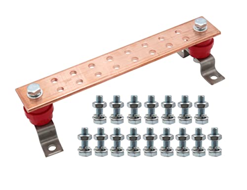 Lby .24"X 1.97"X 11.8" Wall Mounted Copper Ground Bar Kit, With 16 Terminal Positions,Copper Grounding Busbar Bar Kit #TOP30