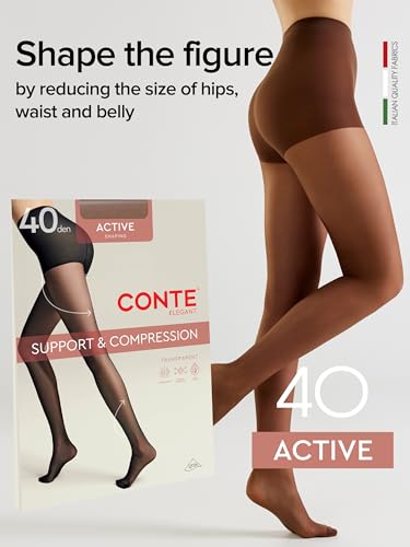 Image of Conte Women's High Waist Compression Pantyhose Tights with Control Top Active 40 Denier