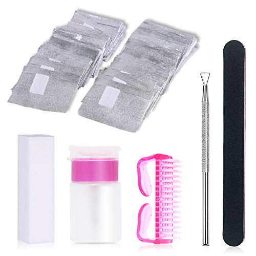 Foil Nail Cleaner Nail Remover Wraps Gel Nail Polish Removal Nail Remover Set Kit with Pressure Bottle, Brush, Strip, Embossing, Remover Tool (200PCS)