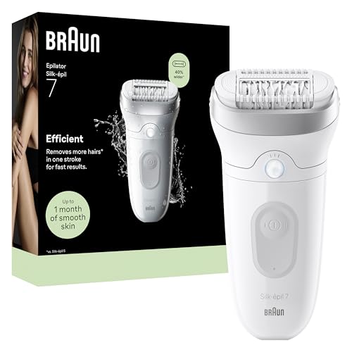 Braun Epilateur Electrique Femme Silk Epil 7 7-011, Argent – Etanche, sans Fil, Embout Rouleau de Massage, Coffret Epilation avec Accessoire de Précision
