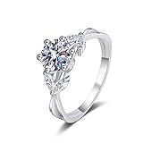 Bishilin Anillo de dedo para mujer, anillos de boda de oro blanco, flor redonda, plata de ley, para vacaciones, P 1/2, Plata de ley, Circonita cúbica