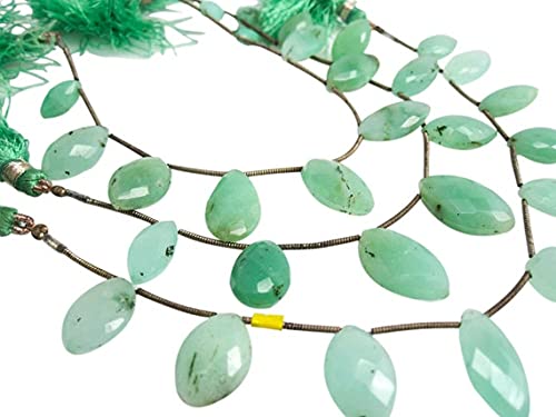 Chrysoprase briolettes taillées en marquise pour création de bijoux fil de 20cm
