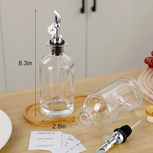 Queen King 4Pcs Olive Oil Dispenser Bottle For Kitchen 11.8Oz Coffee Syrup Dispenser With Bamboo Tray Funnel And Cork Glass Cooking Oil Dispenser Container Cruet With Pourer Spout(Silver) #TOP1