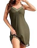 Vijamiy Vestido Playa Mujer Vestidos Playeros Verano Cuello en V Sexy Bikini Cover Up Casual Beach Wear Mujer (Verde Militar,S)
