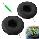 DECOHS 2 Pack Floating Planters for Ponds, 2 Sizes Woven Fabric Floating Pond Plant Baskets, Aquatic Plant Fish Barrier Floating Island for Garden Water Features and Aquascape Decoration