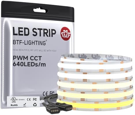 BTF-LIGHTING 16.4FT CCT COB LED Strip, DC24V Tunable White 3000K-6000K