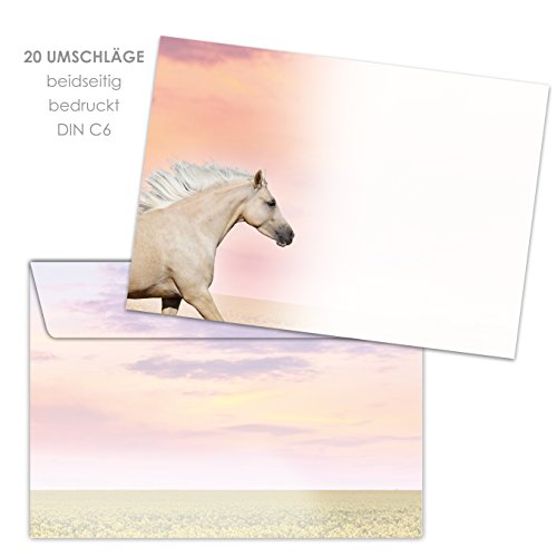 Briefpapier Set mit Pferde für Mädchen - Schreibblock/BriefblockPALOMINO/PFERD DIN A5 (liniert 50 Blatt) inklusive 20 passenden Umschlägen/Briefpapier Set, Pferde, Mädchen