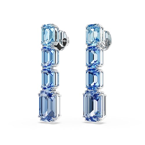 Swarovski Millenia Drop Earrings, Octagon Cut, Color Gradient, Blue, Rhodium Finished3