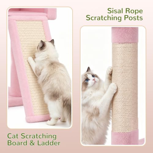 Image of Globlazer Pink Heavy Duty Cat Tree, 70 inch Sturdy Cute Cat Tower for Indoor Cats Extra Large Cat Tower with Scratching Post, Hammock, Cat Condo for Adult Cats Kittens, F70 Pro, Pink