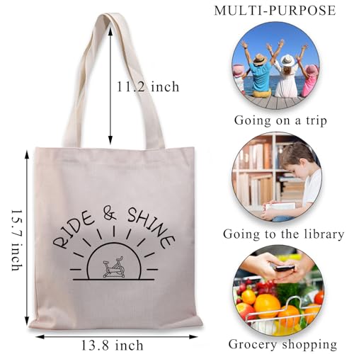 BDPWSS Spin Class Gift Cycling Lovers Gift Indoor Cycling Spinning Bike Gym Gift Ride and Shine Tote Bag Workout Fitness Gift (Ride Shine TG)