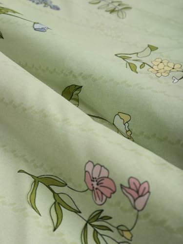 Image of ROSARAHOME 180 TC Microfiber Flat Queen Size Double Bed Bedsheet with 2 Pillow Cover| Bedsheet:240cmx225cm Pillow Covers:45cmx70cm,Floral Light Green