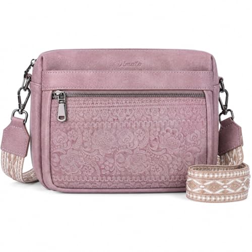 Image of Crossbody Bags for Women Trendy Vegan Leather Crossbody Phone Purse | Travel shoulder bag, embossed design, floral patterns, multi pockets, adjustable strap, lightweight purse for daily shopping