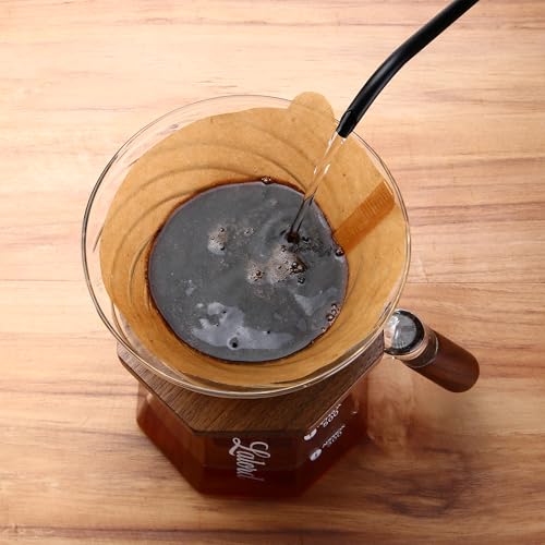 Lalord Cafetière à verser en verre borosilicate de 600 ml avec 100 filtres en papier V02, col en noyer et couvercle en verre, cafetière goutte à goutte, 1 à 3 tasses, transparent (B-600 ml) – vue 7