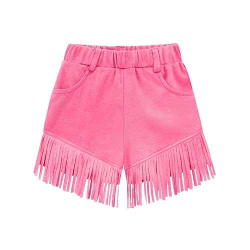 Girls Faux Suede Tassel Shorts Western Flowy Fringe Hippie Shorts with Pockets Summer Casual Trendy Cowgirl Outfits Hot Pink