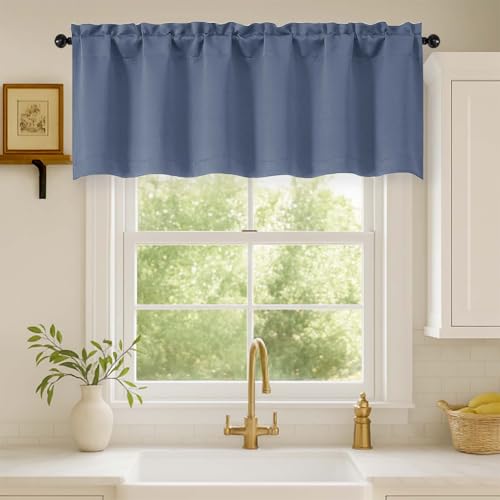 WelvetBLK Denim Valances for Windows 60Wx18L inch Blackout Curtain 1 Panel