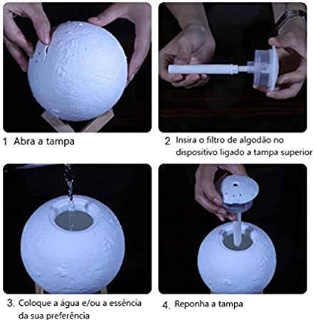 Umidificador Aromatizador e Luminária Lua Decorativa com Luzes 3D