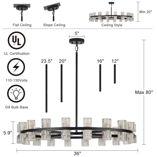 MeiYDeng 36 Inch Black Crystal Wagon Wheel Chandelier, Modern Farmhouse Round 36-Lights Pendant Lighting Fixture, for High Ceilings Living Room, Bedroom, Foyer by MeiYDeng - Image 5