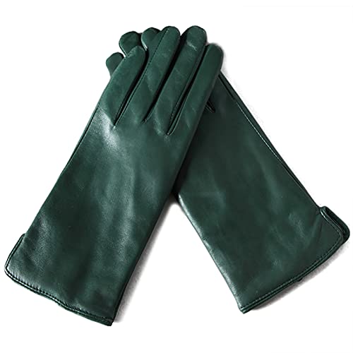 CAKERS Women Warm Leather Gloves|Soft Sheepskin Warm Ladies Gloves|Cold Weather Winter Gloves,Dark Green,L(Knitted Wool Lining)