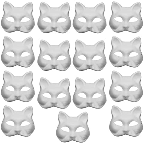 COHEALI 15pcs White Paper Mache Cat Masks Cover