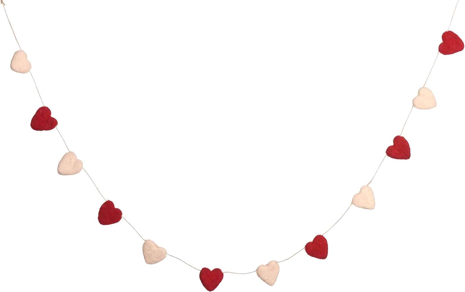 DeKulture Wool Felt Mini Heart Garland 48 Handmade Valentine s Day Banner, Eco-Friendly Wedding, Party, or Christmas Tree Decoration (Red & White)