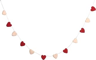 DeKulture Wool Felt Mini Heart Garland – 48” Handmade Valentine’s Day Banner, Eco-Friendly Wedding, Party, or Christmas Tree Decoration (Red & White)