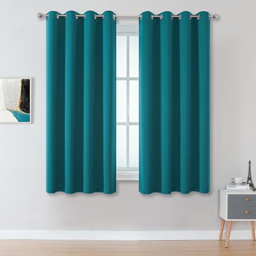 DUALIFE Teal Blackout Curtains 2 Panels 52x45 Inches