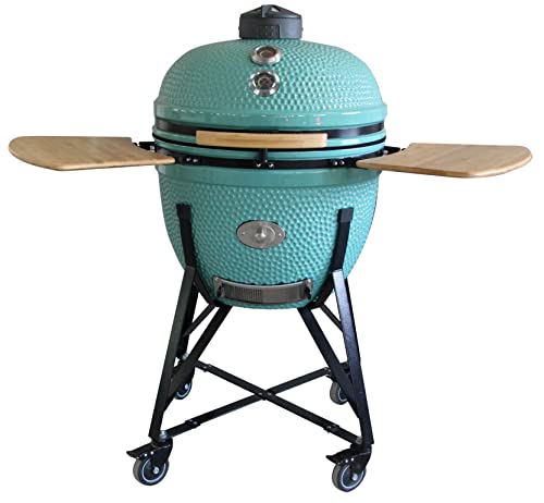 YNNI KAMADO TQ0C21CY - Parrilla grande de 21 pulgadas, cian con chipfeeder, barbacoa, cerámica, huevo, ahumador, TQ0C21CY Cover