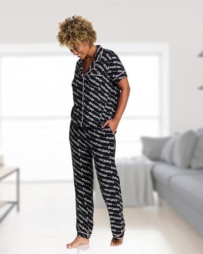 Image of bebe Womens 2 Piece Bridesmaid Pajamas Set Short Sleeve Button Down Shirt and Pants