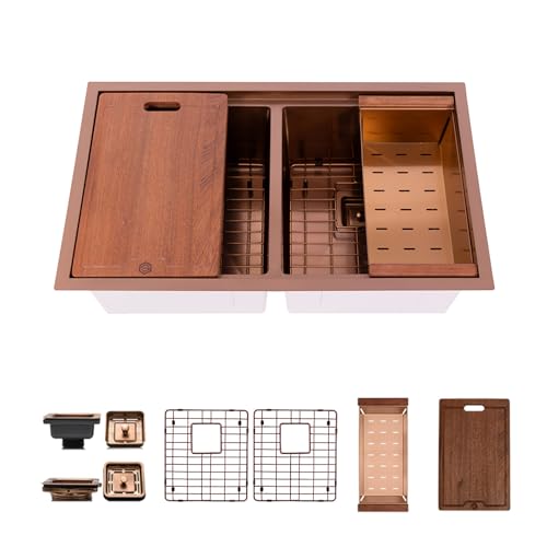 Strictly Sinks 32 Inch Undermount Workstation Copper Hexagon Texture Sink