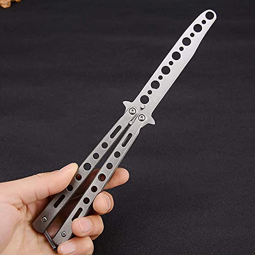 Image of Butterfly Knives Trainer with O-Ring Latch for Beginner, Balisong Trainer with Unsharpened Blade for Practicing Flipping Tricks, Stainless Steel Pocket Knives Trainer Tool (Silver)