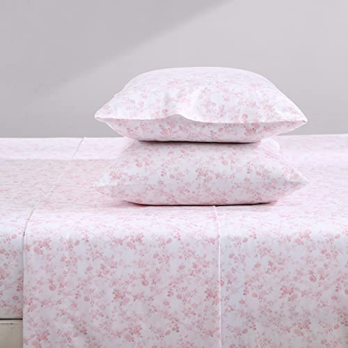 Image of Laura Ashley - King Sheet Set, Buttery-Soft Bed Sheets with a Naturally Silky Smooth Cotton Sateen Lightweight Feel - Matching Pillowcases & Fitted Sheet (Bella Pink)