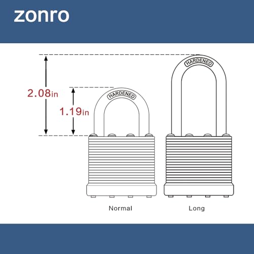 Image of ZonRo Locks Laminated Steel Keyed Padlocks,Keyed Alike Locks, 1-9 /16 inch Wide,Normal Shackle Padlocks, Pack of 6,Blue Hoop, for Hasp Latch, Sheds, Fences, Storage Locker, School, Gym