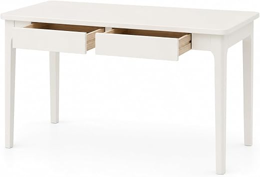 Mid Century Modern Desk with Drawers,47 x 20 x 30 inch Solid Wood White Writing Desk for Home Office Bedroom,Small Computer Desk for Spaces Easy Assembly