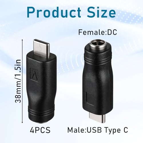 4 PCS Adaptador USB C a DC 5.5x2.1mm Negro miniatura 2