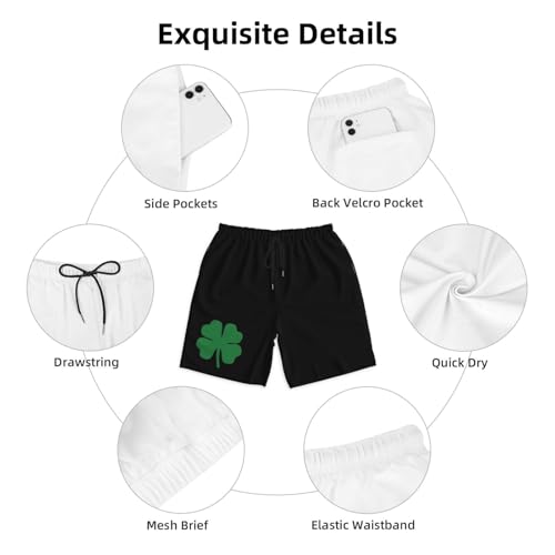 Green 4 Leaf Clover Men's Quick-Dry Board Shorts 7" - Swim Trunks Summer Hawaii Beach4