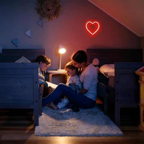 Image of EXF Red Heart Neon Sign Battery Operated or USB Powered LED Heart Light | LED Heart Neon Lamp for Valentines Day Wedding Proposal Mother's Day Dorm Bedroom Decor, Gifts for Mom Wife Girfriend Girls