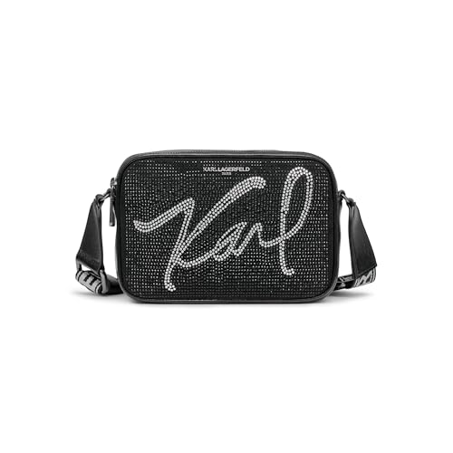 KARL LAGERFELD Women's Maybelle Studded Logo Crossbody, Black/Silver Multi, One Size