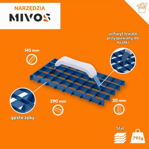 MIVOS Zdzierak stalowy – Profesjonalna deska do szlifowania – Tarnik do siatki – Skrobak do tynku – 290x145mm – Stalowa