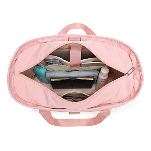 Moyaqi Yoga Tote Bag with Water Bottle Pockets Gym Bag with Yoga Mat Strap Weekender Bags for Women Men Pink
