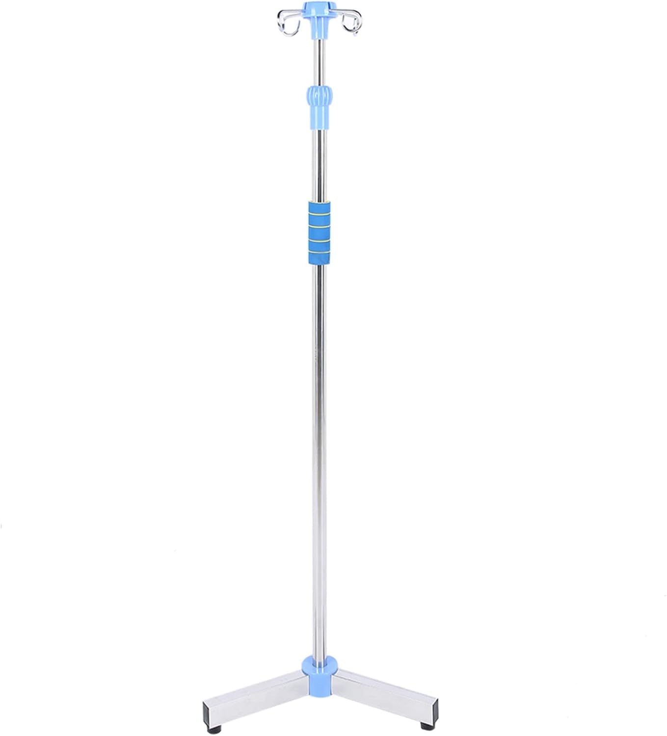 Supporto per Asta Portaflebo, Supporto Portatile Pieghevole per Sacche per Fluidi Flebo con 4 Ganci E 3 Ruote, Supporto per Sacche Flebo in Acciaio Inox Regolabile in Altezza per Ospedali,