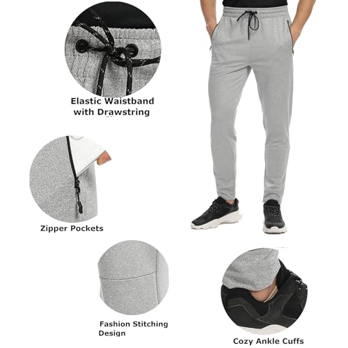 SUGARNO Men's Jogger Sweatpants with Zipper Pockets Track Joggers Sweat Pants for Workout,Gym,Running 3 Packs(Large) — view 4