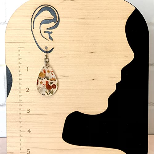 Chicken Patterned Acrylic Dangle Teardrop Earrings For Women Lightweight Hypoallergenic Stainless Steel #TOP5