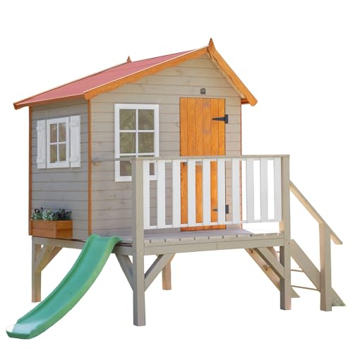 Casita Infantil de Madera Exterior con Tobogán Super OLI | Colores Personalizables | 150 x 192 x A230 cm | Casas Green House